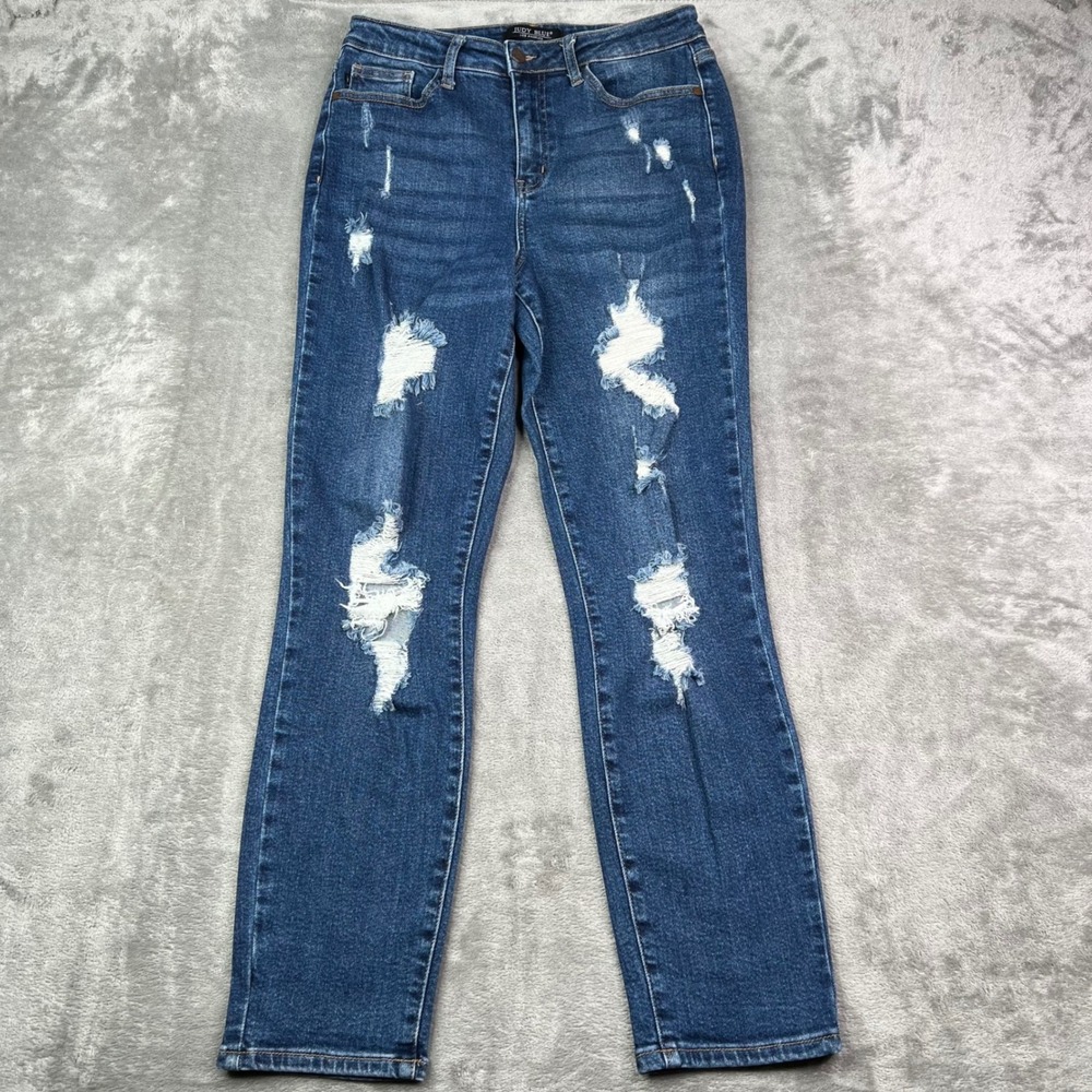 Judy Blue Boyfriend Fit‎ Jeans Womens 9/29 Blue Medium Wash Distressed Stretch